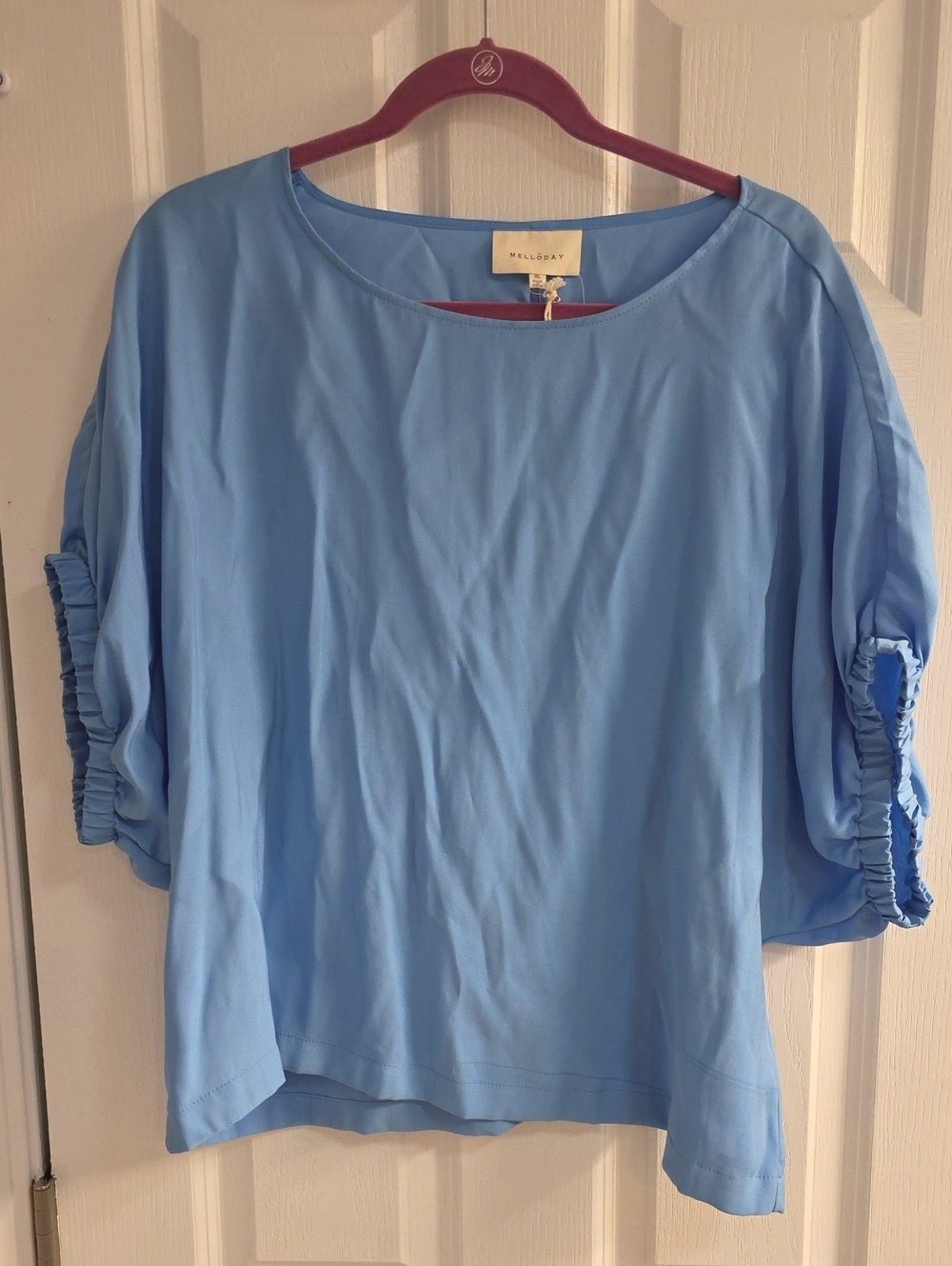 MELLODAY Sky Blue Ruched Sleeve Blouse